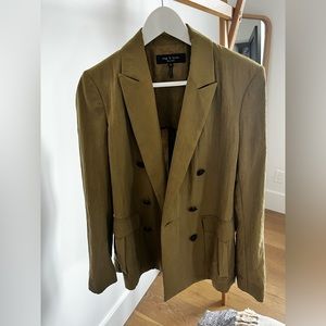 Rag & bone nyx cargo blazer size 2 linen effect khaki olive